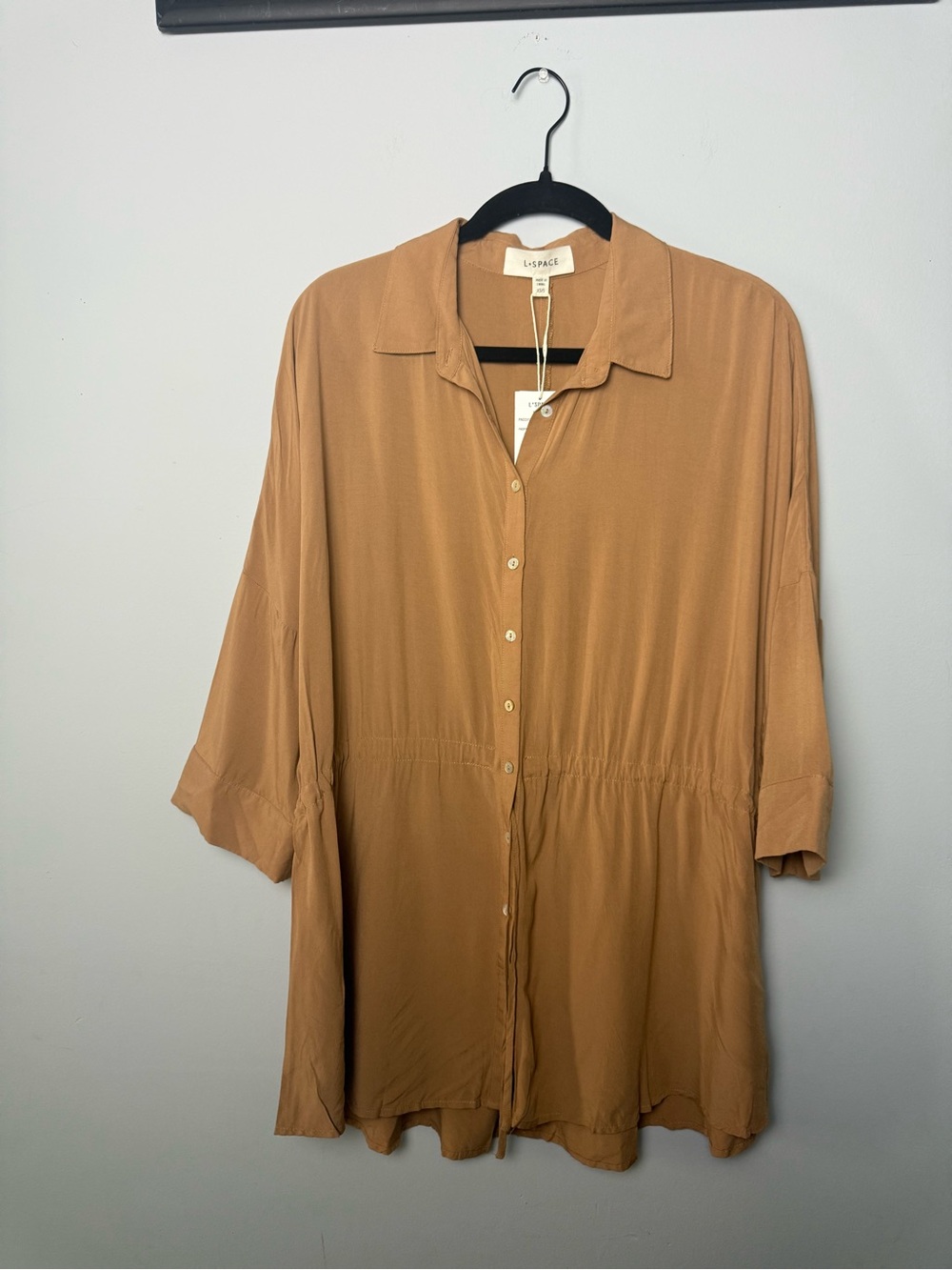 l*space Button-Front Tunic in Camel Brown